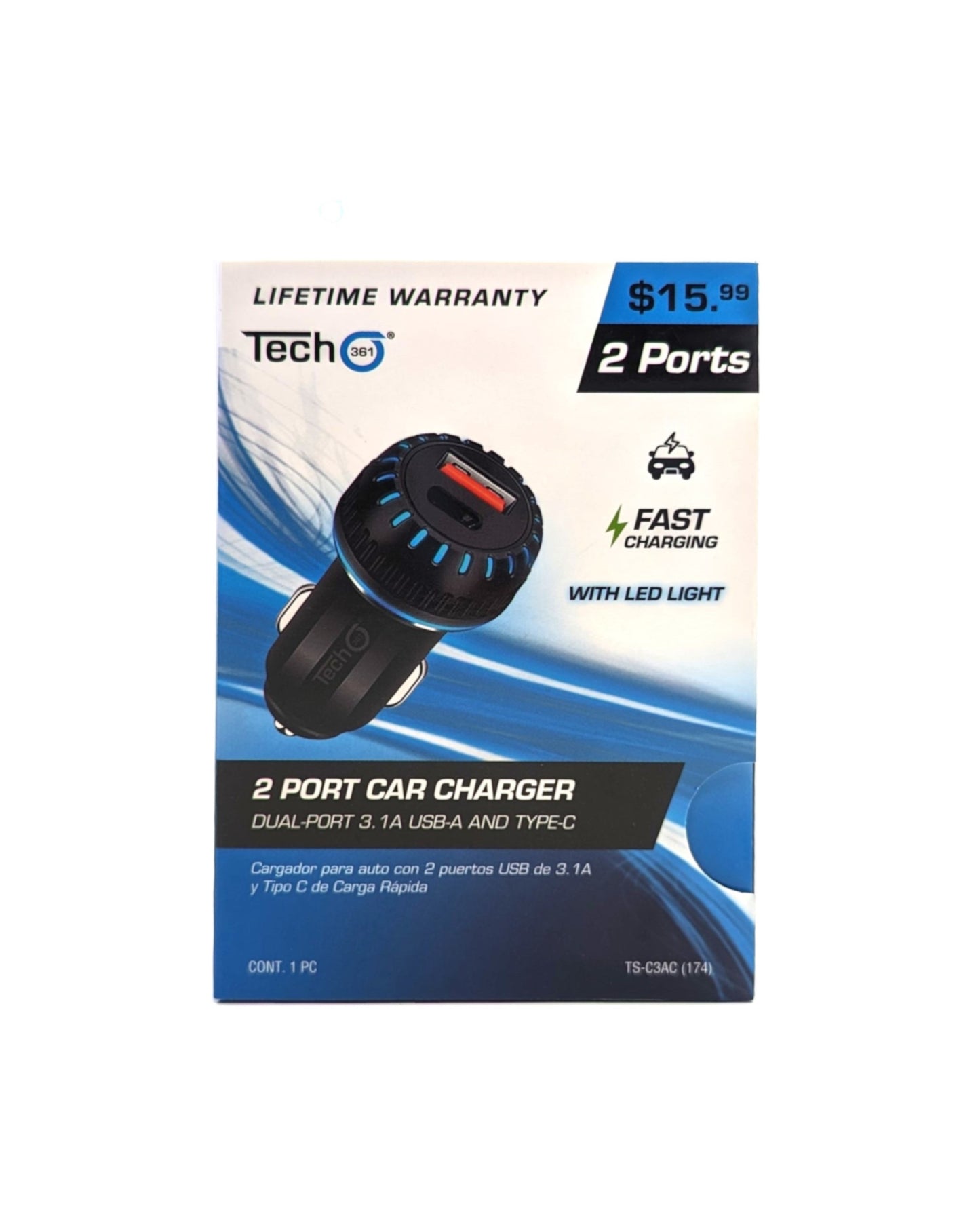 Type-C & USB-A 2 Port Car Charger