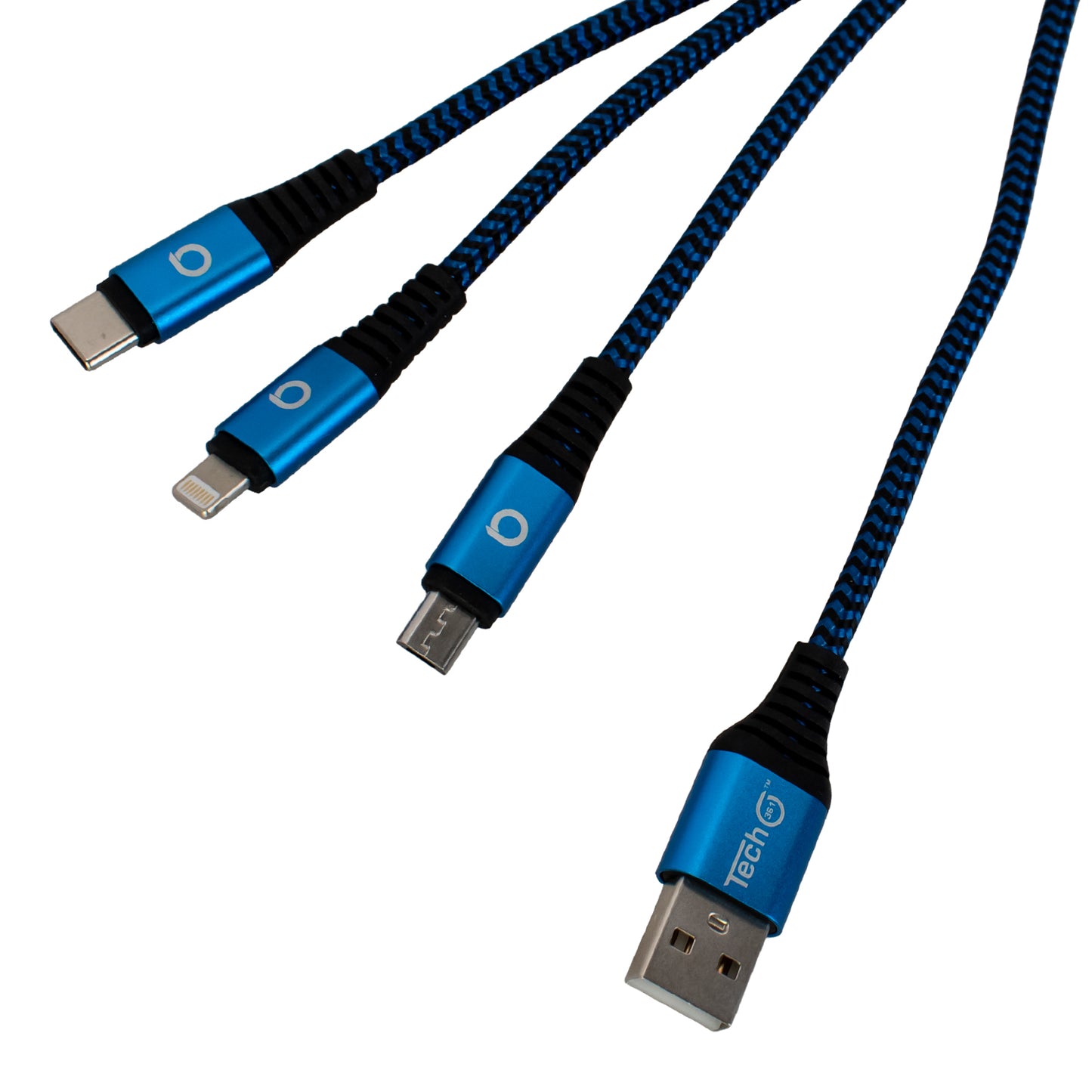 10ft All-in-One Charge Cable with Lightning, Type-C and Micro USB connectors, with Strap