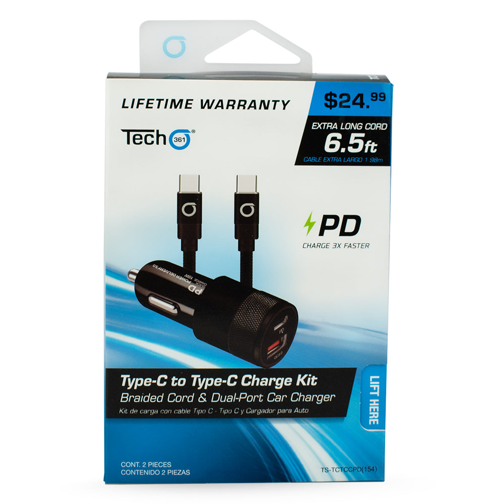 Type-C to Type-C Cord and PD Car Charger Set