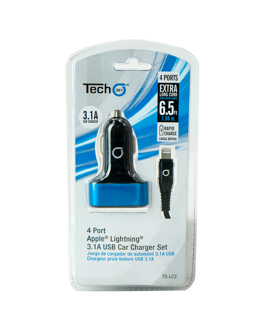 iTech361 4 port USB A Lightning cable Car Charger Set