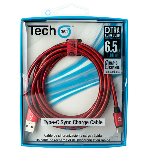 6.5ft Type-C to USB-A Metal Sync/Charge cable